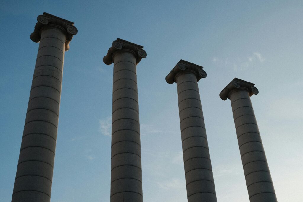 Low Angle Shot of the Four Columns in Barcelona Spain