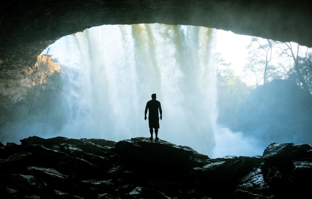 people, man, alone, silhouette, rocks, waterfalls, nature, alone, alone, alone, alone, alone